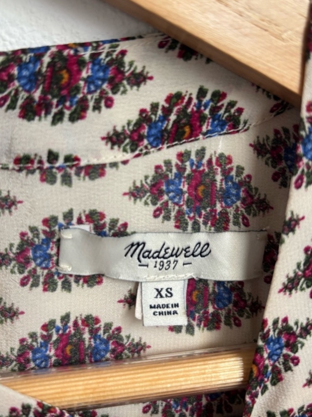 Madewell 1937 100% Silk Floral Print Boxy Blouse Top XS Boho Short Sleeve Ivory - Picture 5 of 5